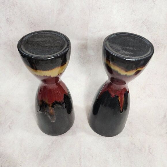 3 Pier 1 Imports 8.5"/11.5" Pillar Candle Holder Glaze Ceramic Gold Brwn Red Blk - Picture 5 of 14